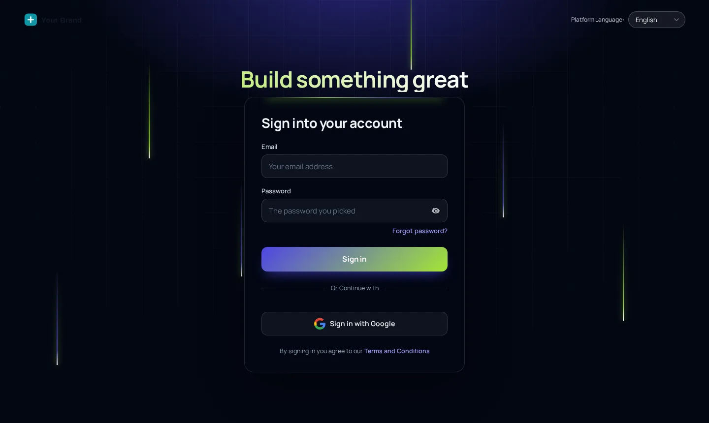 Light Beams login page design for GoHighLevel with moving light rays